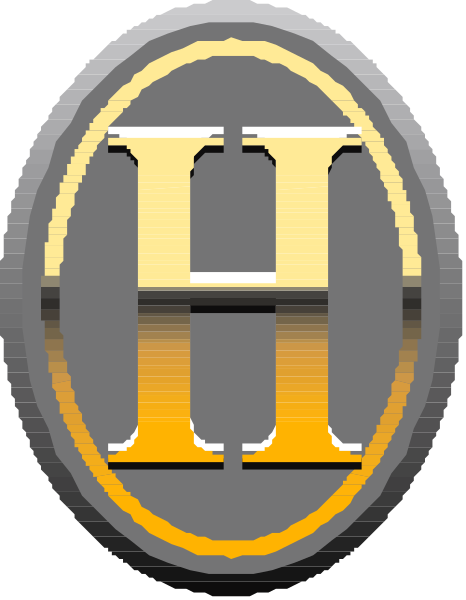 The logo of a company with an emblem that resembles a shield featuring two crossed swords on either side above a horizontal bar bearing three stars in descending order; below this is a stylized letter "H" inside which there appears to be another smaller symbol or icon, all set against a dark background.