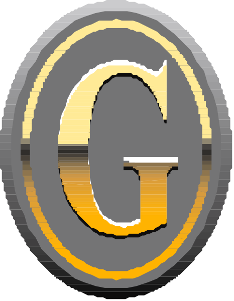 The logo of a company with an emblem that resembles a shield featuring two crossed swords on either side above a letter 'G'.