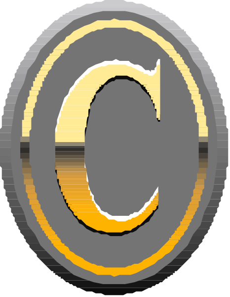 The logo of a company with an emblem that resembles a shield featuring two crossed swords on either side of what appears to be a crown in between them; above this symbol is text reading "C" and below it, there's another line of smaller letters forming part of the branding.