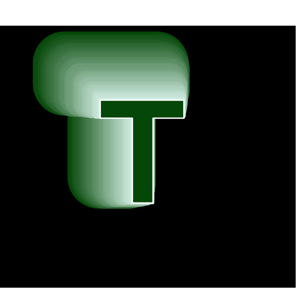 The image shows a logo with an icon that resembles a green letter 'T' inside it on top of what appears to be a black background.