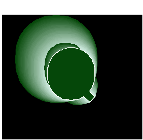 The image shows a green circle with an opening on top against a black background.