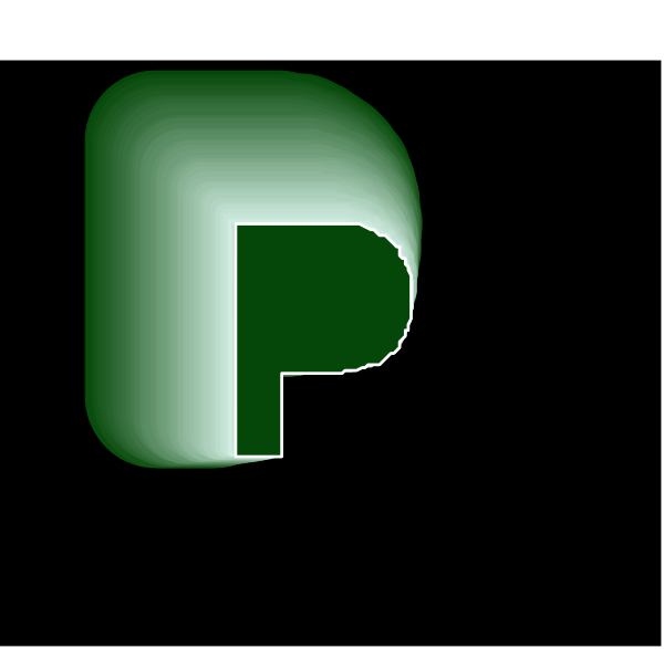 The image shows a logo with two letters "P" on top of each other forming an abstract design against a black background.