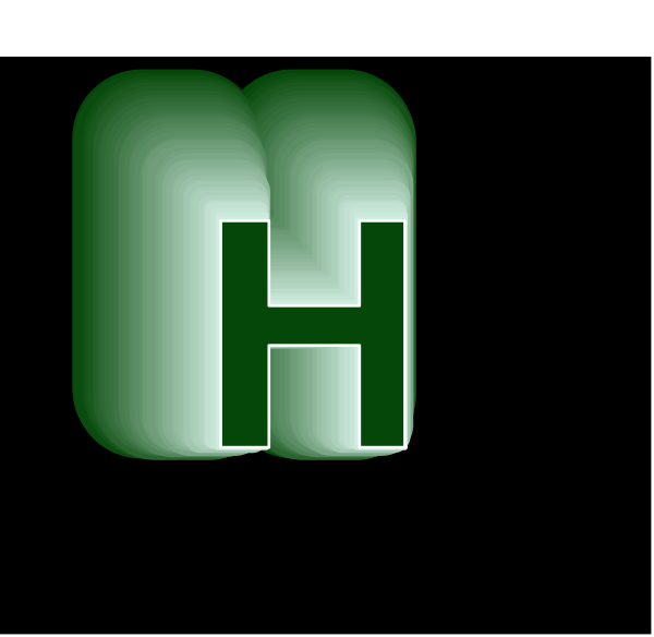 The image shows a green letter "H" with white outlines against a black background.