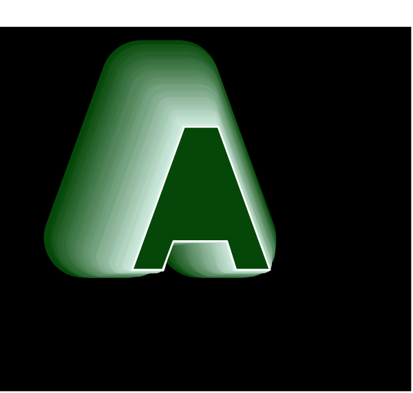 The letter "A" with a green outline on black background.