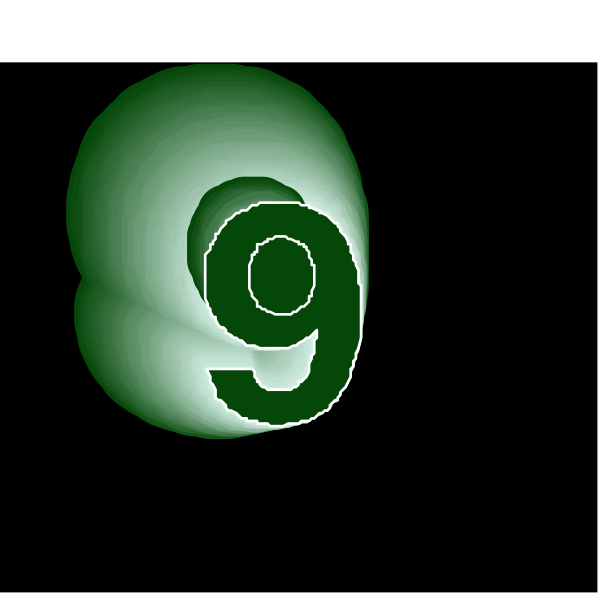 The number nine displayed on a black background with white text underneath it that reads "9".