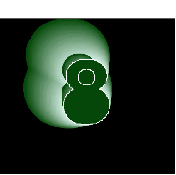 The image shows a green silhouette of an object that resembles a stylized head with two ears on top against a black background.