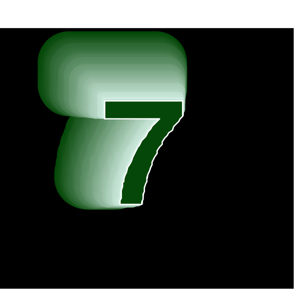 The number seven on a black background with white outline.