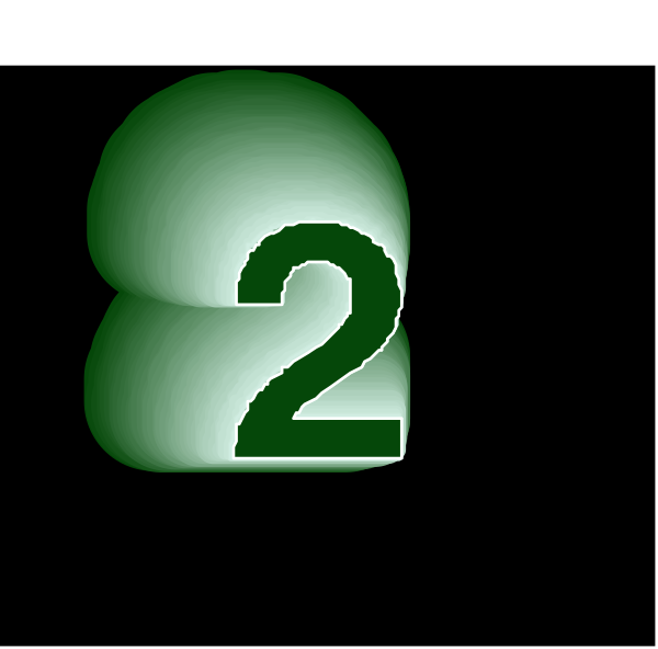 The image shows a green number two with an abstract background that appears to be dark blue.