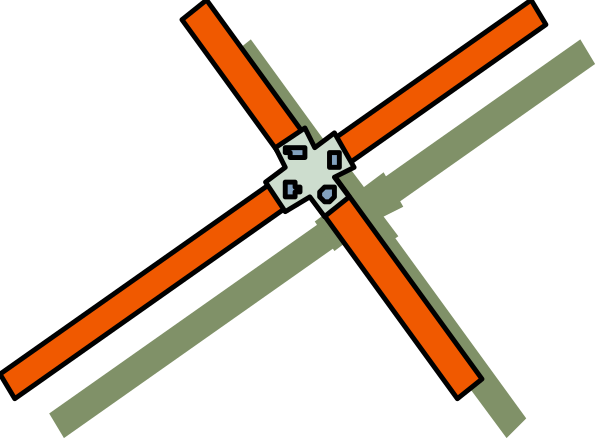 The image shows a cross with red lines on it against an orange background.