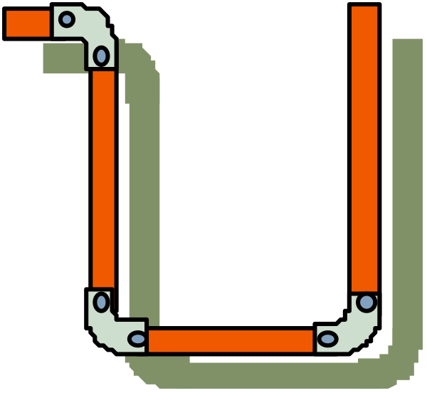 The image shows a simple line drawing of an electrical circuit with various components such as resistors (red), capacitors (blue), wires connecting them in series and parallel configurations, grounding points at each end, and possibly some form of power source on one side labeled "J".