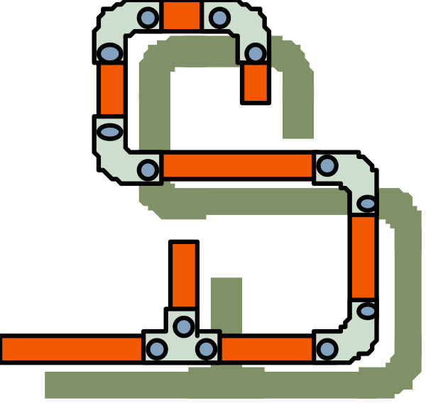 The image shows a pixelated representation of an intricate pipe system with various pipes intersecting at different angles against a dark background.