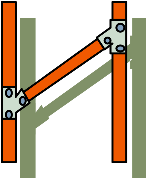 The image shows a simple schematic diagram of an object with two red lines connected by white brackets to form what appears to be a structure resembling a letter "h".