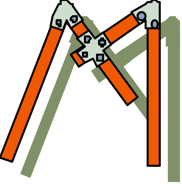The images show a sequence of three different views of an object that resembles a crane with outstretched arms ending in what appears to be claws at each end.