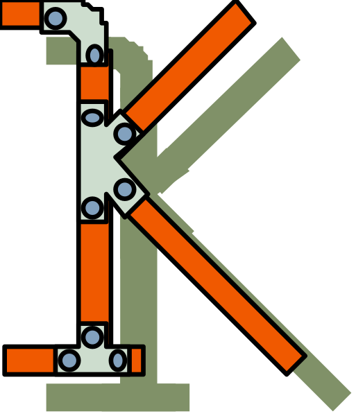 The image shows a diagram of an alphabet letter "K" with various parts labeled as K1 through to K9 in red lines against a white background within what appears to be a computer-aided design (CAD) software interface, suggesting it's related to engineering or architecture drafting.
