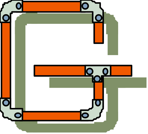 The image shows a pixelated representation of an intricate mechanical structure with various gears interconnected by red tubes against a dark background.