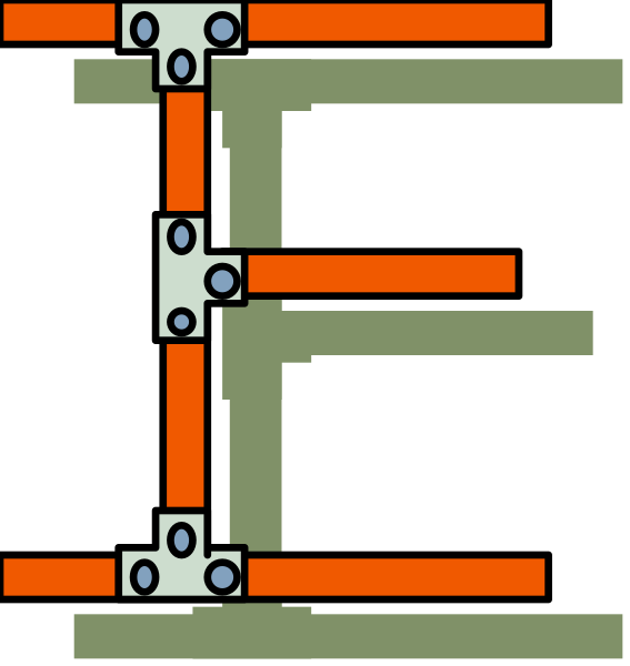 The image shows a pixelated representation of an electrical circuit with various components such as resistors (red), capacitors (blue) and wires connecting them in two different orientations: one horizontal across the top, another vertical down the middle.