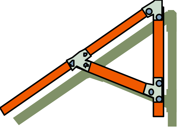 The image shows a simple diagram of an A frame with two red lines forming its base at right angles to each other on top of what appears to be a black background.