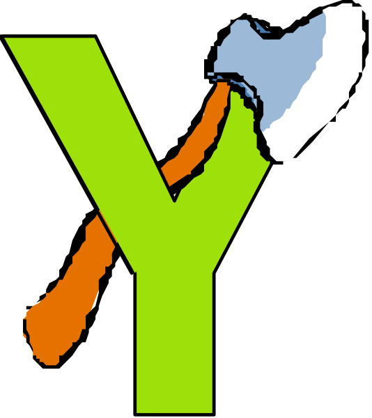 The image shows a stylized graphic with two pairs of scissors crossed over each other at an angle; to their right is a large letter "Y" in bold yellow font on top of what appears to be a blue surface, and below it there's another pair of smaller scissors.