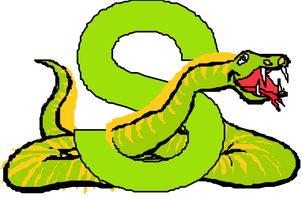 The image features a cartoon snake with an exaggerated smile on its face coiled around the number 8. There is no text present in this clip-art illustration. It's simple yet colorful, depicting just one object - the snake and the digit eight. No people or animals are shown here; it focuses solely on these two elements against a plain background. The action depicted by the image could be interpreted as playfulness due to the smiling face of the cartoon snake around number 8. There is no setting provided in this clip-art illustration, which keeps
