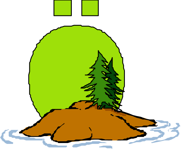 The image shows a cartoon depiction of an island with trees at sunset under a full moon; there is no text present in this clip-art illustration.