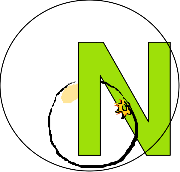 The image shows a stylized graphic of an "N" with two green leaves on either side at its base, resembling foliage, against a black background.