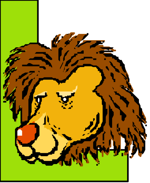 The image shows a cartoon lion's head with an L on its forehead placed over what appears to be a letter 'L'.