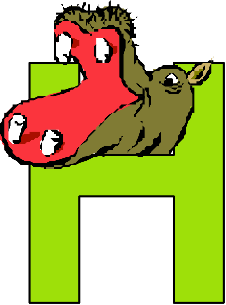The image shows a cartoon of an animal with large teeth that appears to be yelling or roaring inside what looks like a green square frame resembling a letter 'H'.