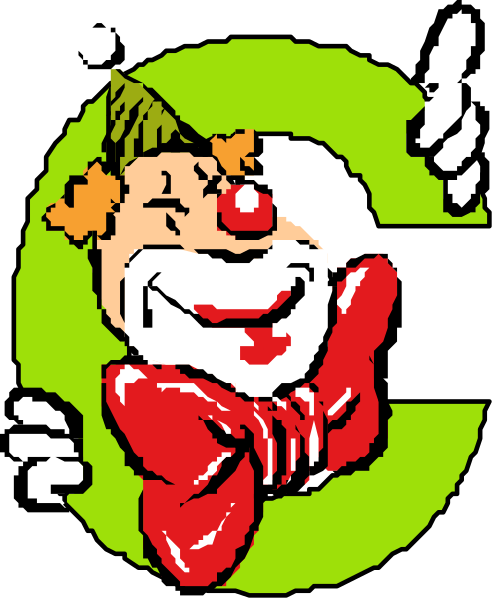 The logo of a fictional character resembling Ronald McDonald with red hair wearing clown makeup holding up his finger to make an 'O' shape in front of him against a green background.