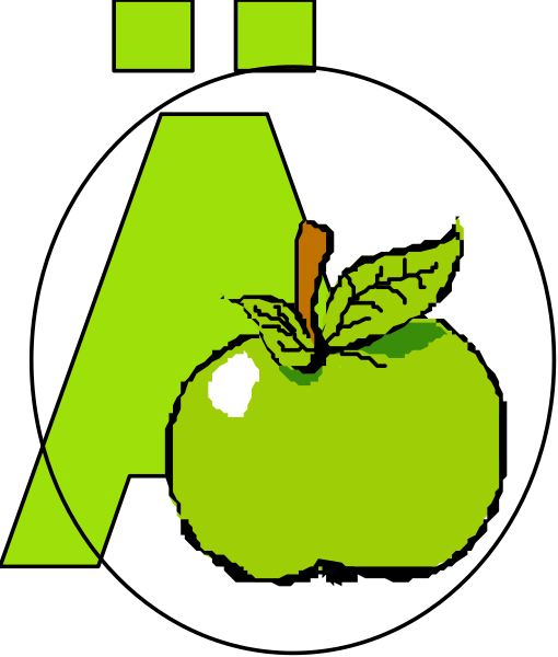 The image shows a logo with an apple on top of it next to an 'A' symbol.