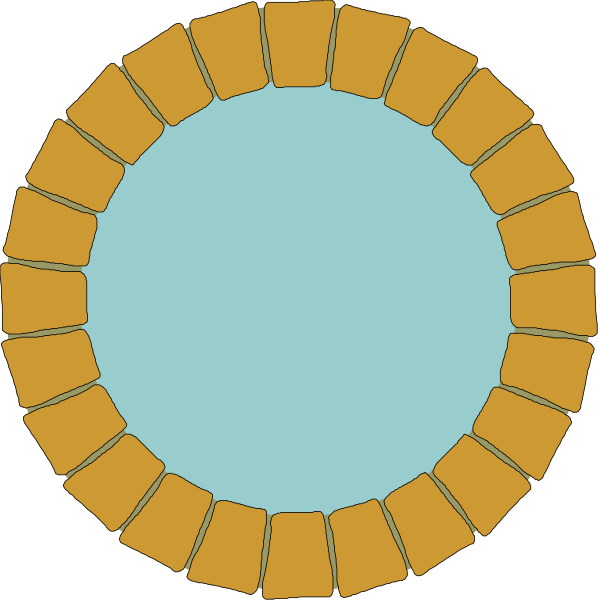 The image shows a circular pattern with alternating yellow tiles forming an inner circle around a blue central area on what appears to be a black background.