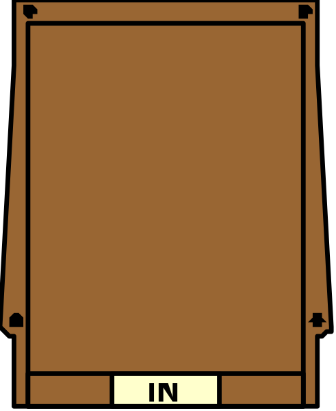 The image shows a brown wooden door with an open sign on it that reads "N".