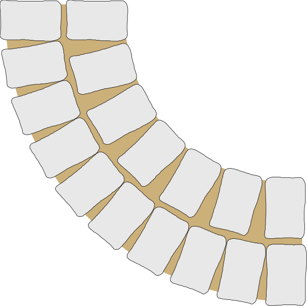 The image shows a partial view of an object with multiple segments that resemble tiles arranged along its curved edge; it is set against a black background which contrasts sharply with the white coloring on each tile, creating a patterned border effect around what appears to be a central area or space within this structure.