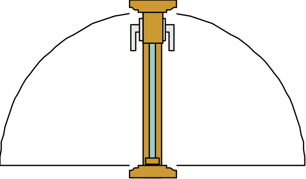 The image shows a closeup of an object with two cylindrical sections connected by what appears to be a tube; it's set against a dark background that fades into gray at the edges.