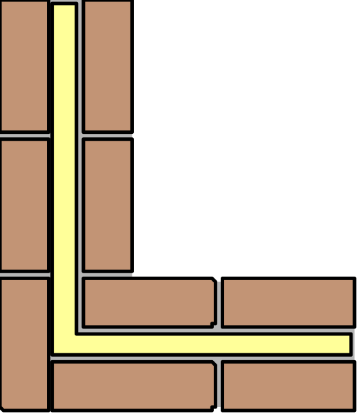 The image shows a brick wall with an L shape cut out of it on top left corner against black background.