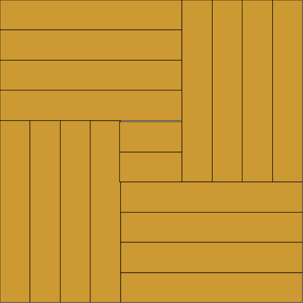 The image shows a pattern of interlocking shapes resembling puzzle pieces with alternating shades of yellow and white in various sizes within an orange border.