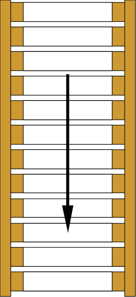 The image shows a simple line drawing of an escalator with arrows pointing upwards on both sides indicating movement directionality in what appears to be a public transportation context such as subway station.