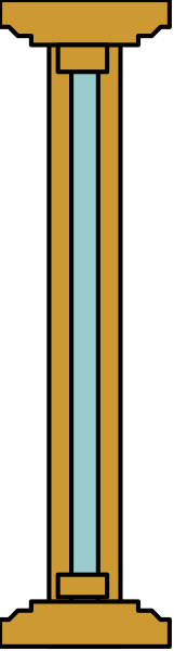 The image shows a vertical object with two horizontal bars connected by an elongated cylindrical piece that has blue lines on it; this is set against a neutral background.