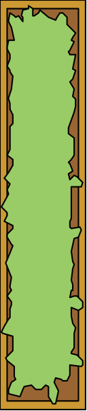 The image shows a long green object with jagged edges on top of what appears to be an orange surface against a gray background; there is no text present in this clip-art illustration.