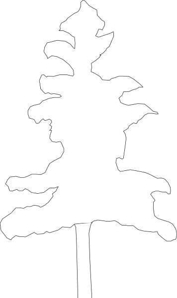 The image shows a black and white logo of an evergreen tree with branches extending outward from its base to form what appears to be snowflake-like patterns around it; there is no text present in this clip-art piece, which focuses solely on the graphic representation of nature without any additional context or elements.
