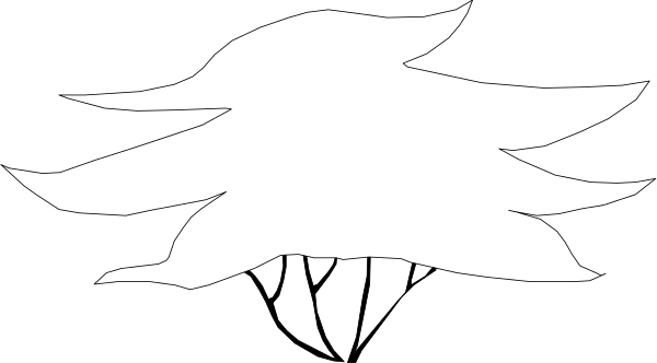 The image shows a black and white logo with an abstract design resembling stylized waves or leaves on either side of what appears to be a tree trunk in the center.
