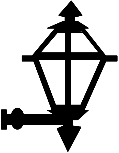 The image shows a black and white logo with an icon of a church steeple on top left corner against a dark background.