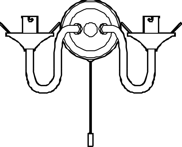 The black and white logo features a stylized depiction of three light fixtures with two bulbs each on either side connected by wires to an unseen source at top center.