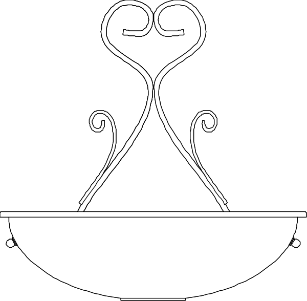 The black and white illustration shows a simple design of two intertwined hearts with an empty bowl between them on top of what appears to be a pedestal base.