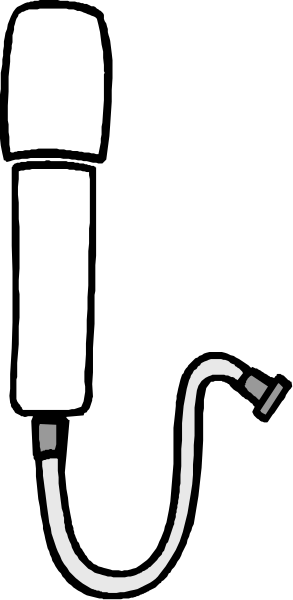 The image shows a black and white photo of an object that resembles a microphone with its cord coiled up in front of it against a dark background.
