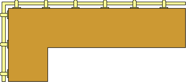 The image shows a simple pixelated representation of an orange wall with two white rectangles on it against a gray background.