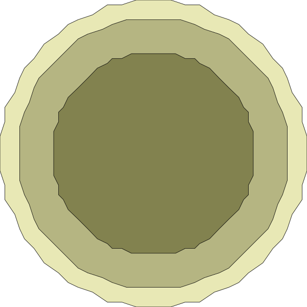The image shows two circular cross sections of a cylindrical object with different shades inside them against a black background.