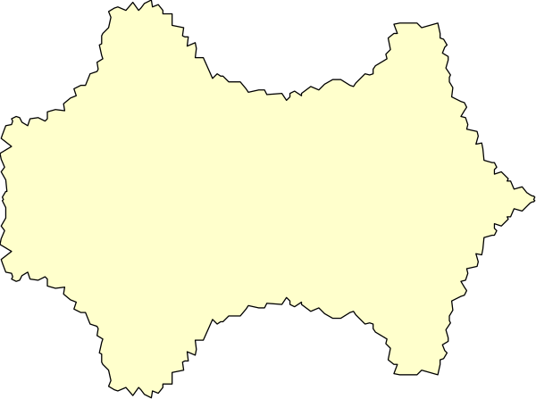 The image shows a black and white map with various regions outlined by lines that represent different countries or territories within them.