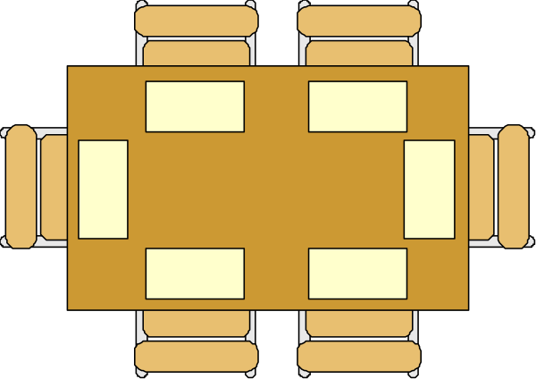The image shows a black and white floor plan of an interior space with furniture arranged around it; there is no text present in this clip-art illustration.