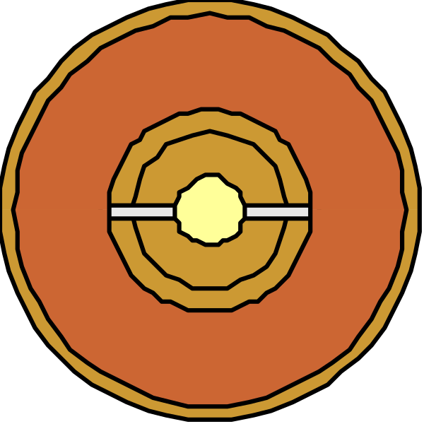 The image shows a red circle with two concentric circles inside it on top of another similar but smaller orange circle against an indistinct background.