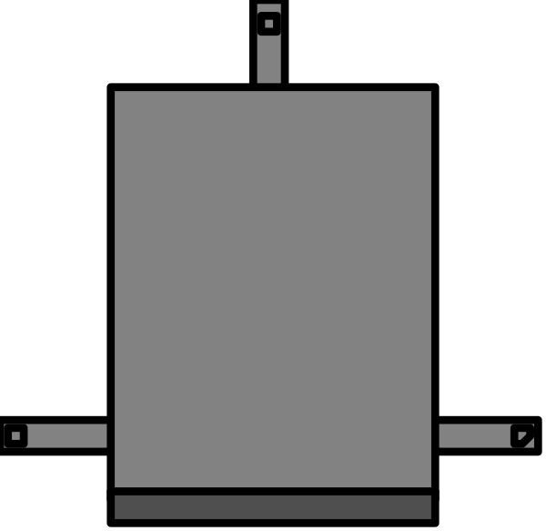 The image shows a simple black and white diagram of an object with four rectangles connected by lines to form what appears to be a 3D structure resembling a blocky house or building. There is no text present in this clip-art representation, which focuses on geometric shapes rather than detailed features like windows, doors, etc., giving it more abstract and minimalistic qualities compared to realistic depictions of buildings. The image does not contain any people, animals, actions, or specific setting details beyond the basic structure itself.